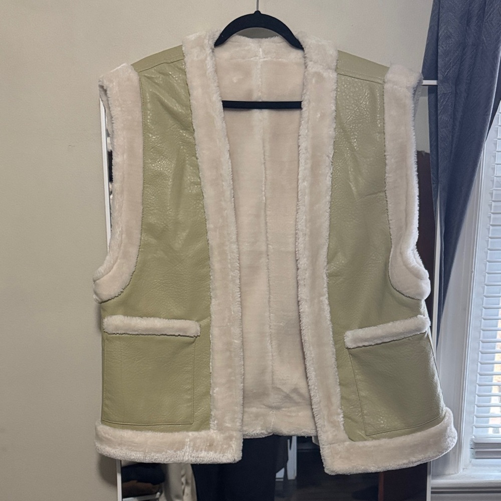 Women's Cream and Tan Faux Fur Vest